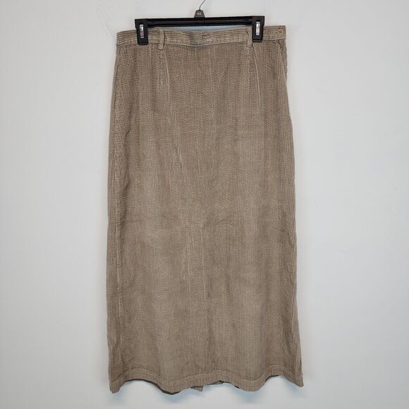 Nordstrom Corduroy Maxi Skirt Size L Tan Back Slit Neutral Grandma Lagenlook - Picture 2 of 14